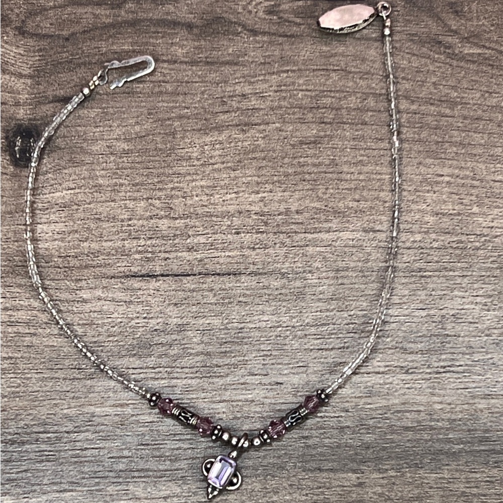 9” Beaded Anklet with Dangling Gem Pendant